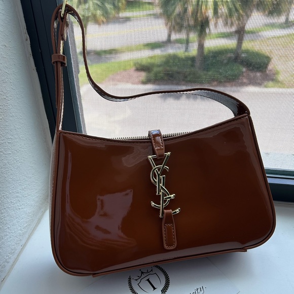 Yves Saint Laurent Glossy Brown Shoulder Bag - Picture 1 of 4